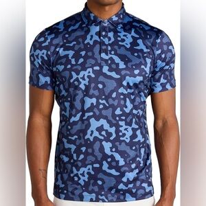 RedVanly Midnight Navy Blue Barres Polo Golf Short Sleeve Camo Print